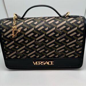 EUC Versace La Greca Canvas & Leather Bag